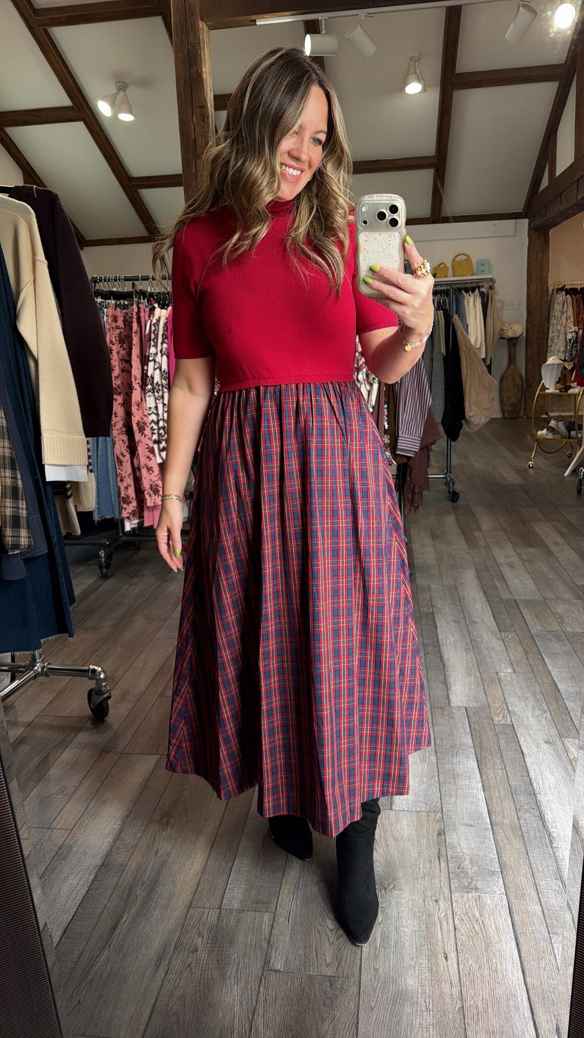 Plaid & Polished Dress Mix Media Dress