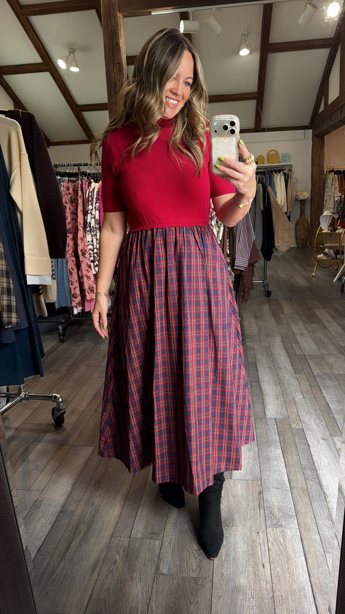 Plaid & Polished Dress Mix Media Dress
