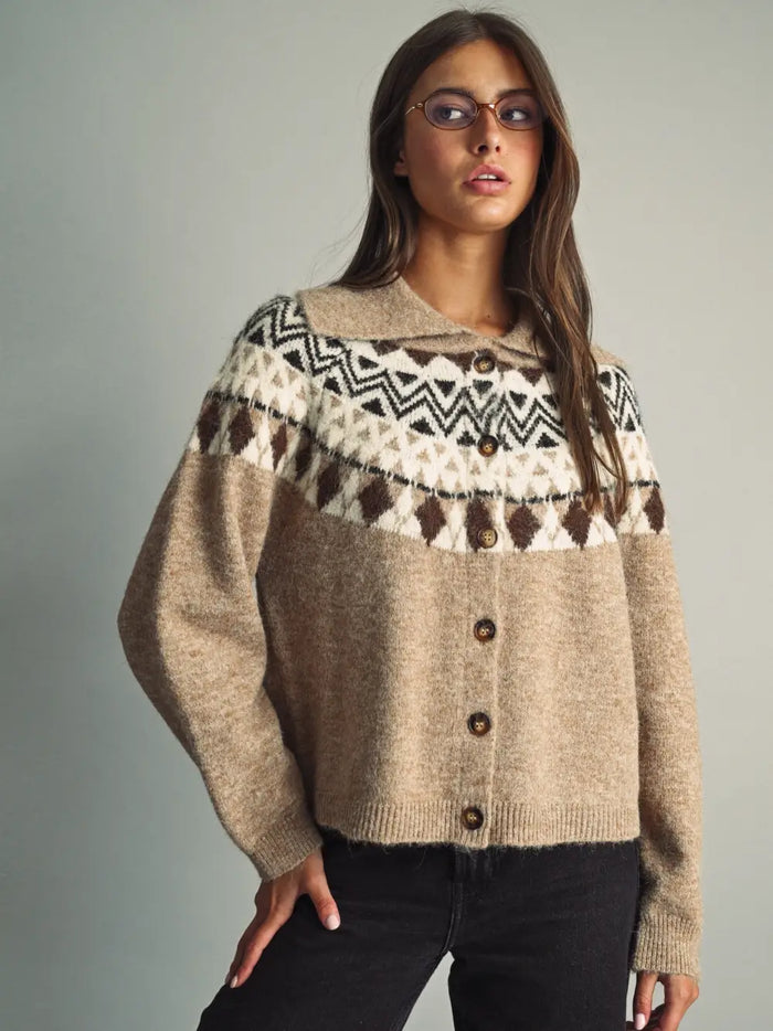 Cozy Geometric Wide Collar Cardigan