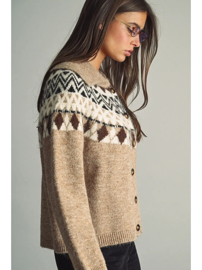 Cozy Geometric Wide Collar Cardigan