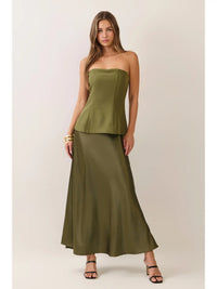Shelly Strapless Corset Bodice Satin Maxi Dress