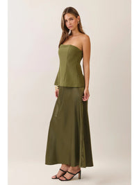 Shelly Strapless Corset Bodice Satin Maxi Dress