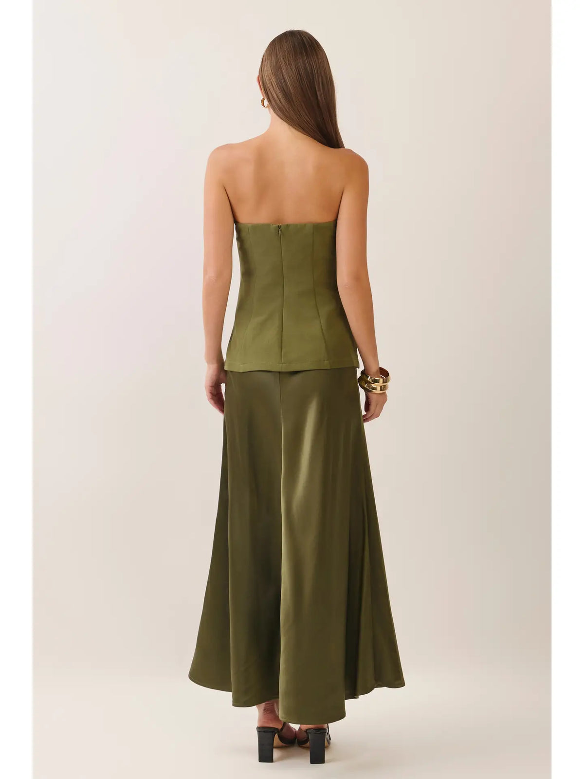 Shelly Strapless Corset Bodice Satin Maxi Dress