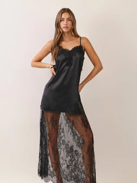 Lana Lace Trim Satin Slip Maxi Dress