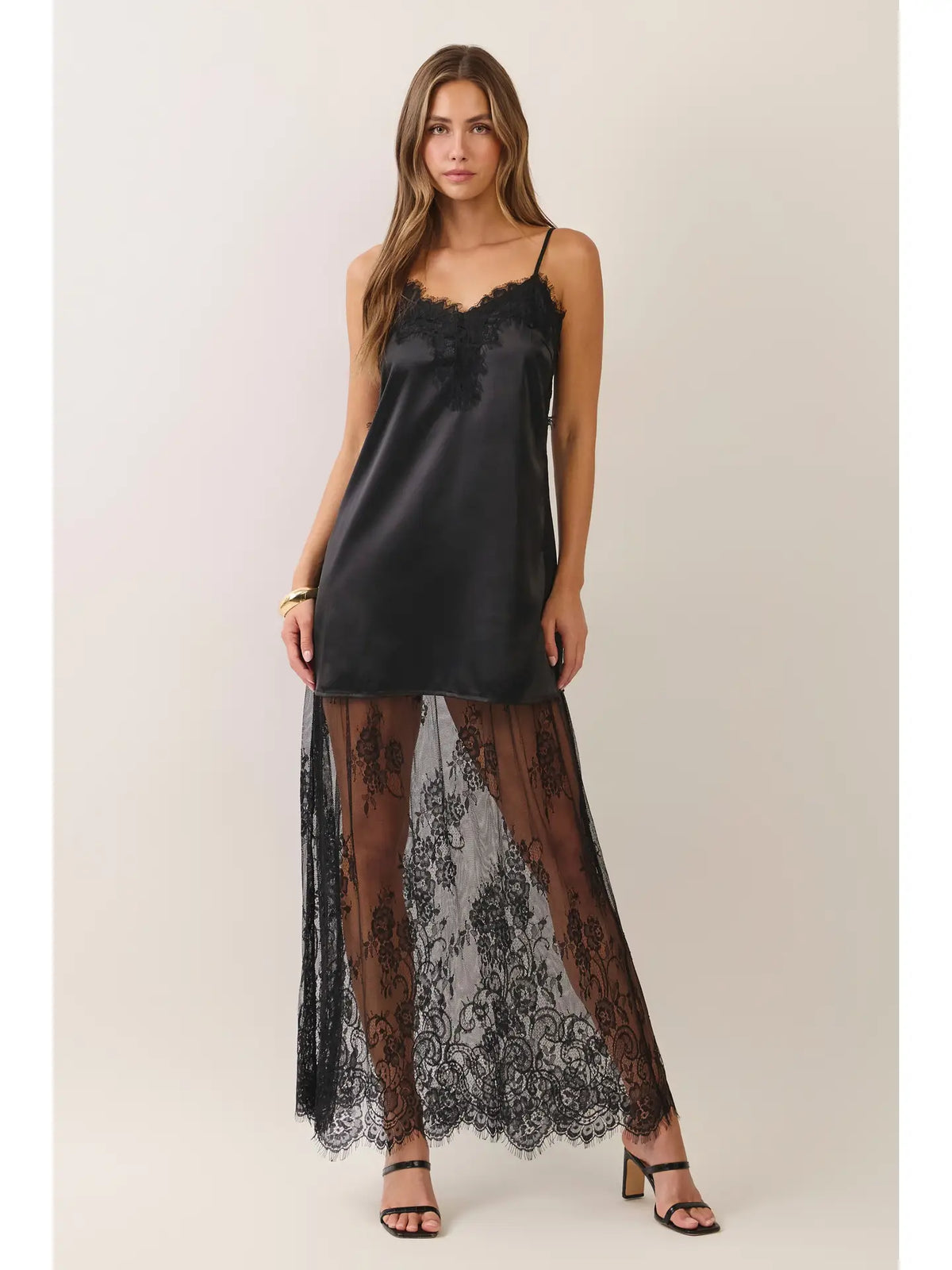 Lana Lace Trim Satin Slip Maxi Dress