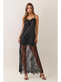 Lana Lace Trim Satin Slip Maxi Dress
