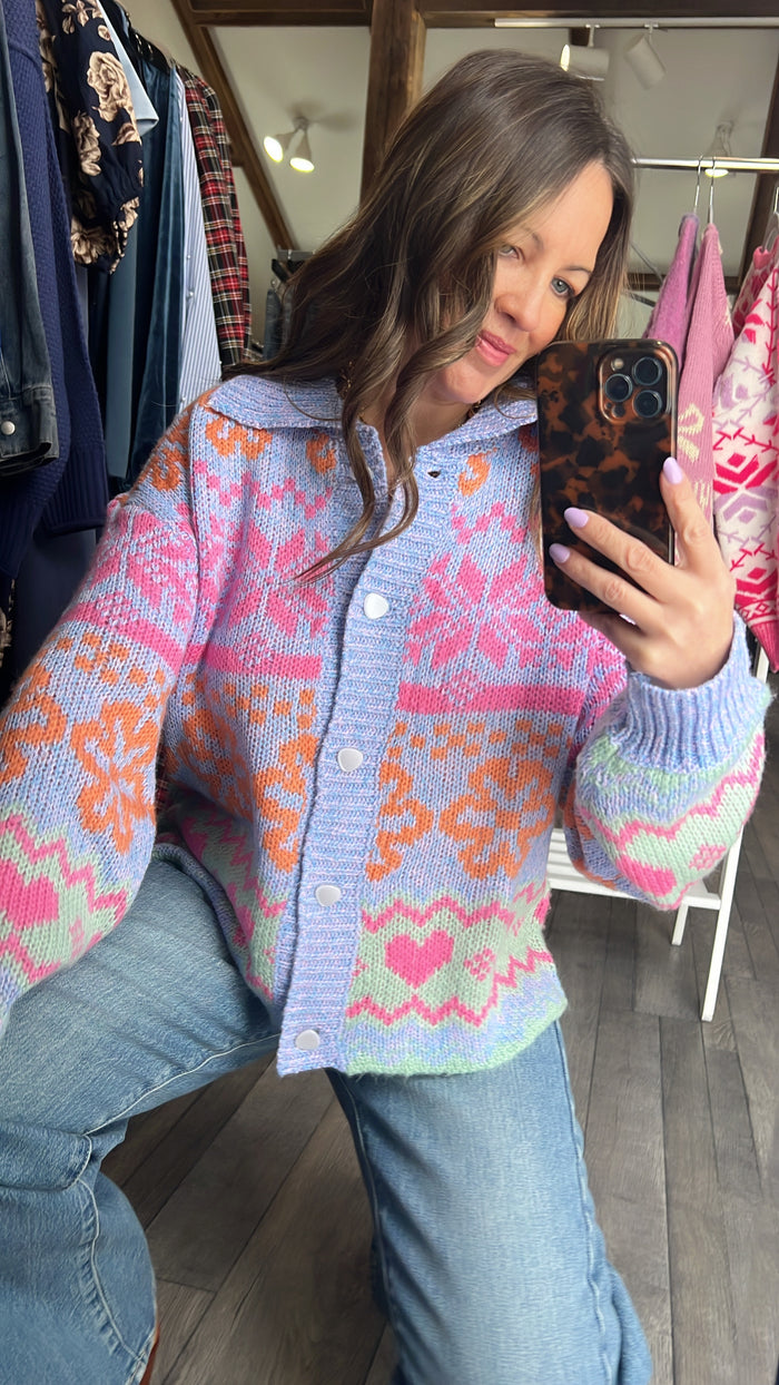 Joy Jumpstart Button Sweater