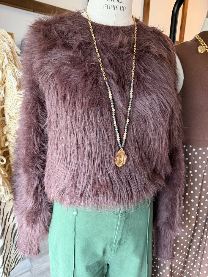 Chocolate Cozy Bear Eyelash Sweater
