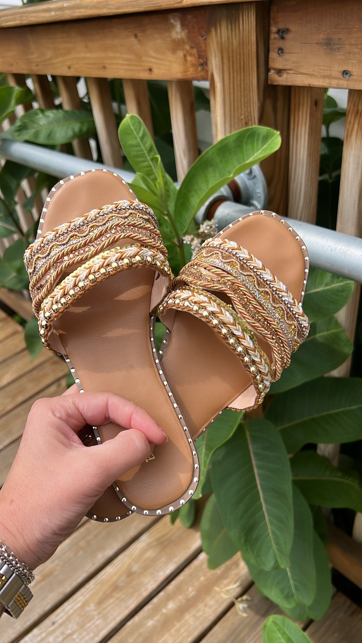 Multi Woven Tan Slides