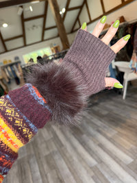 Shaggy Vegan Fur Cuff Rib Knit Fingerless Gloves