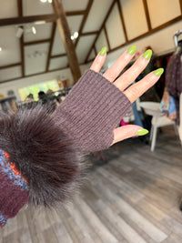 Shaggy Vegan Fur Cuff Rib Knit Fingerless Gloves