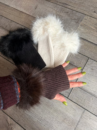 Shaggy Vegan Fur Cuff Rib Knit Fingerless Gloves