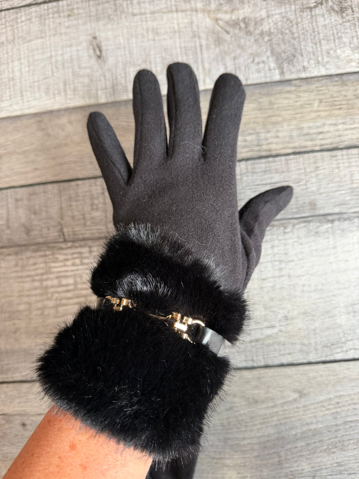Buckle Black Gloves