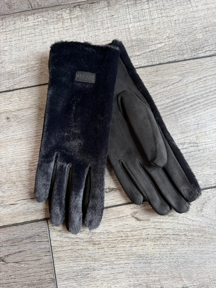 Soft Faux Fur Black Gloves