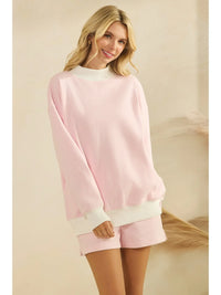 Mock Neck Pink Striped Sweatshirt