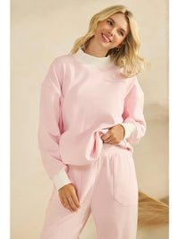 Mock Neck Pink Striped Sweatshirt