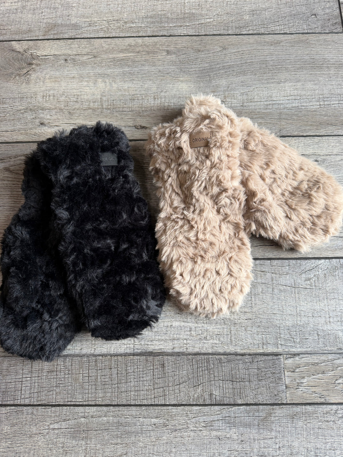 Minky Swirls Faux Fur Mittens Black