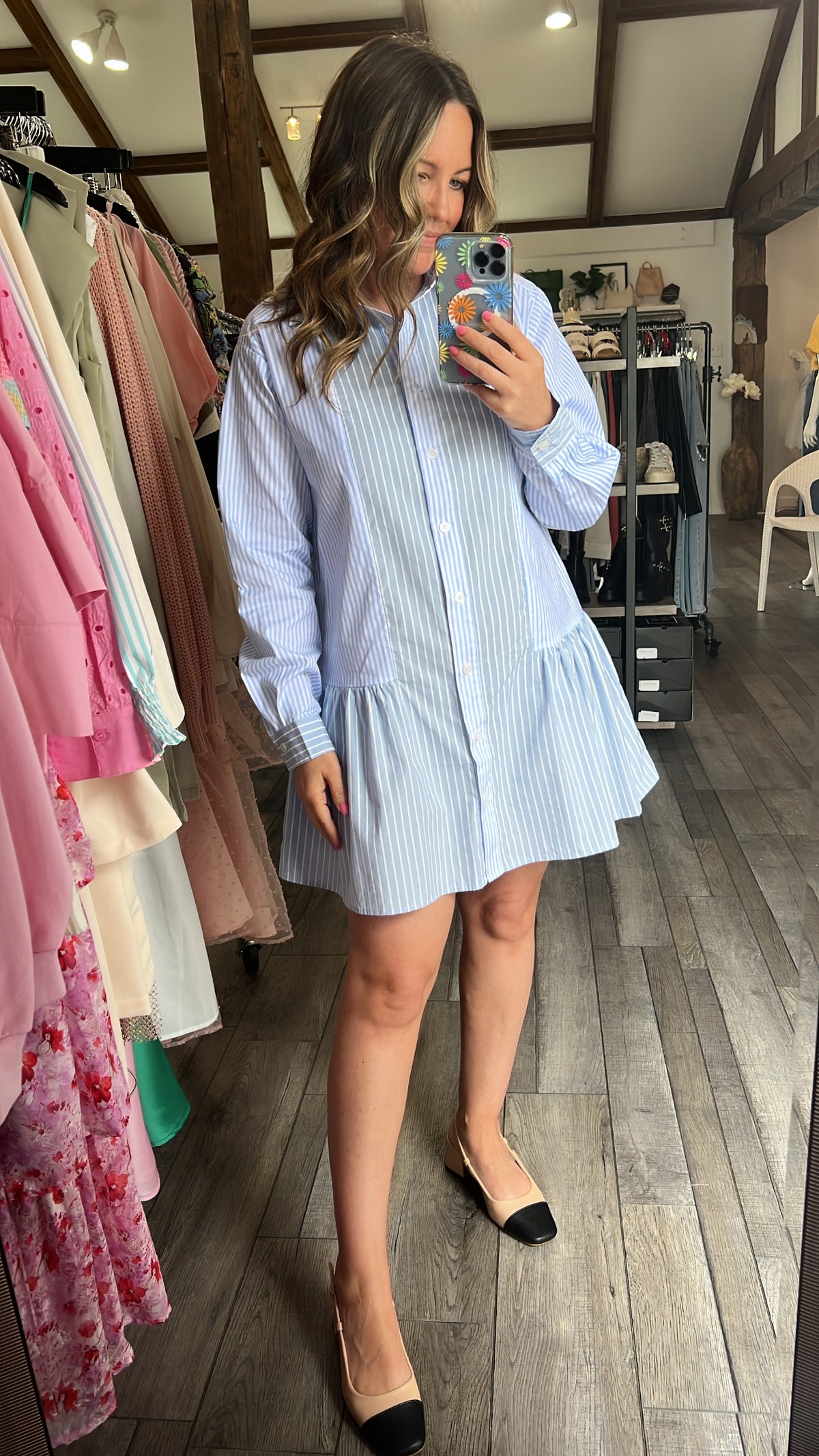 Striped Mini Shirt Dress Long Sleeve