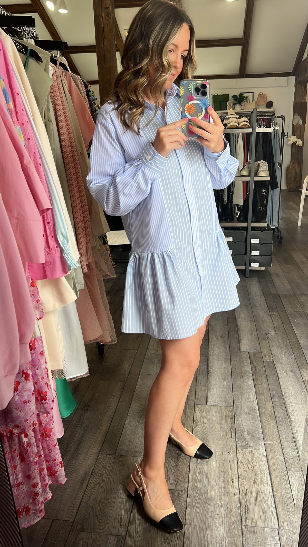 Striped Mini Shirt Dress Long Sleeve