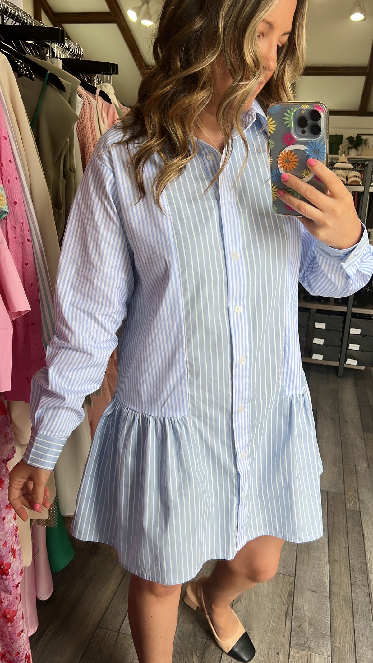 Striped Mini Shirt Dress Long Sleeve