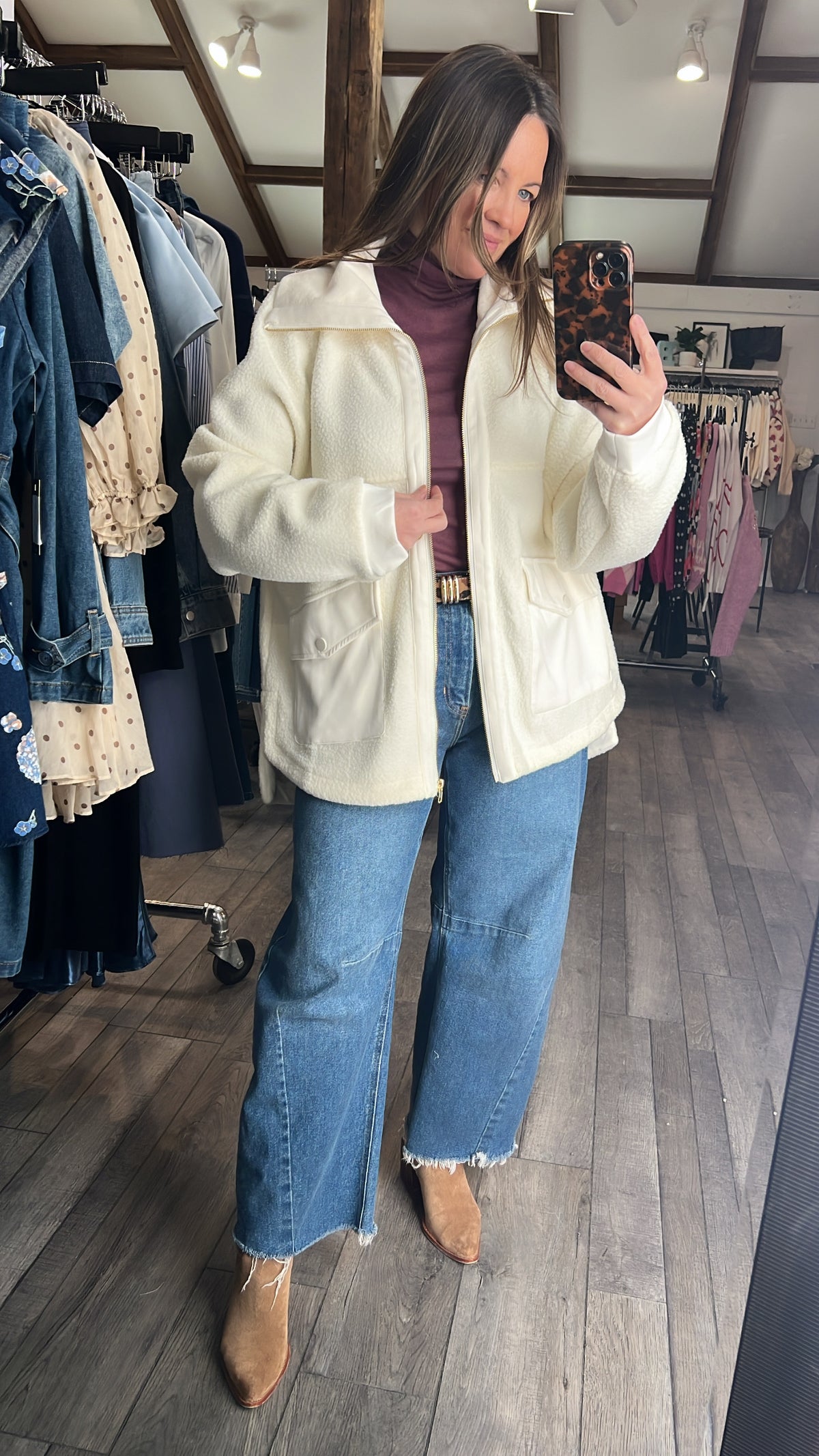 Donna Dual Front Flap Pocket Plush Jacket