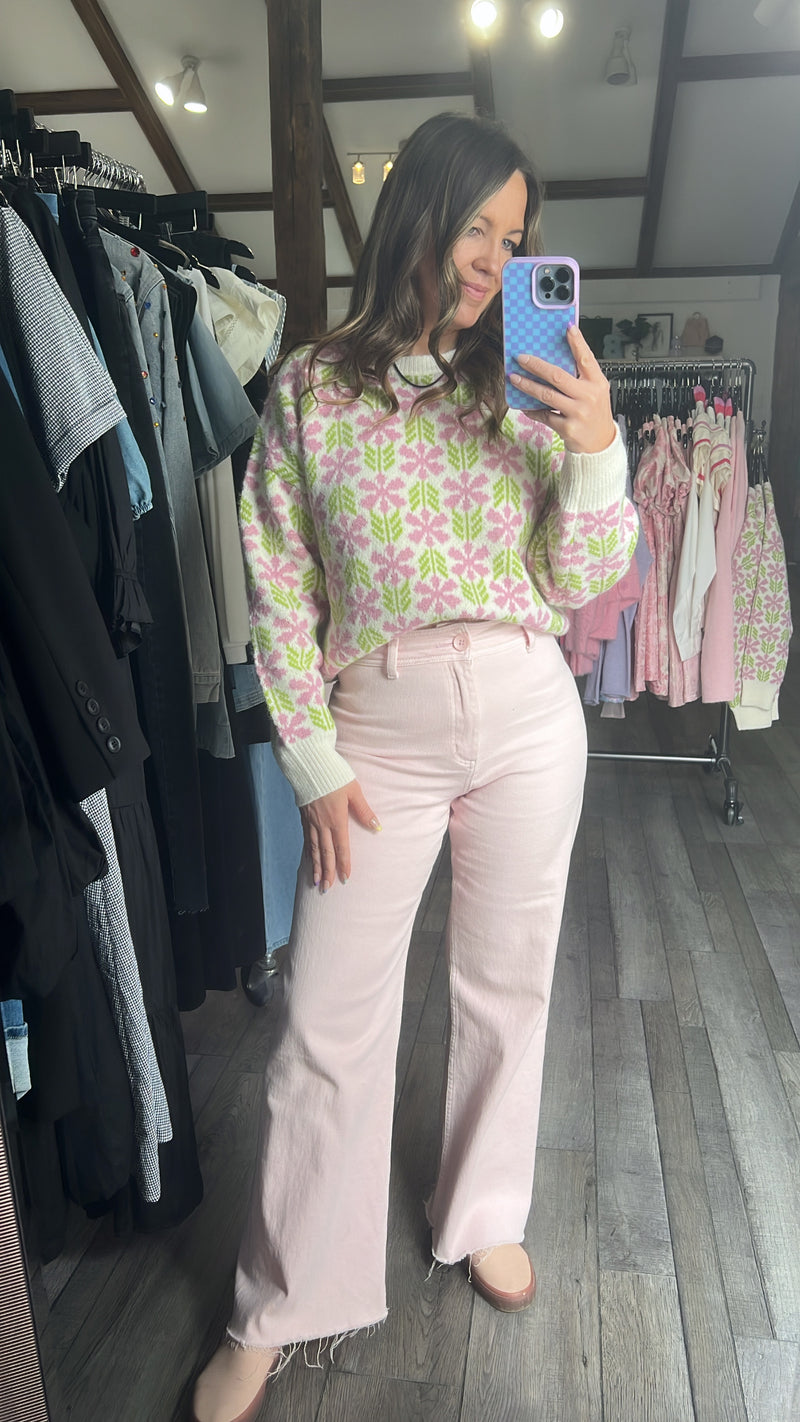 Geo Floral Knit Pullover