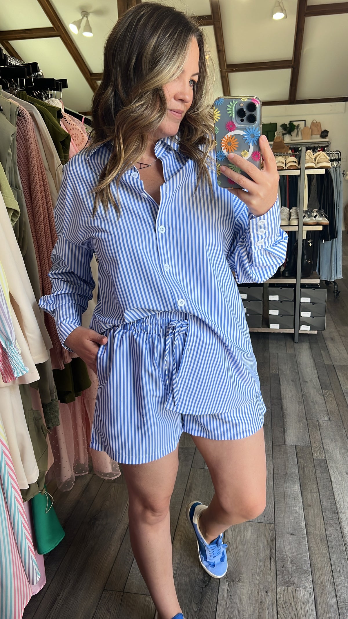 Classic Stripe Long Sleeve Shirt & Short Set