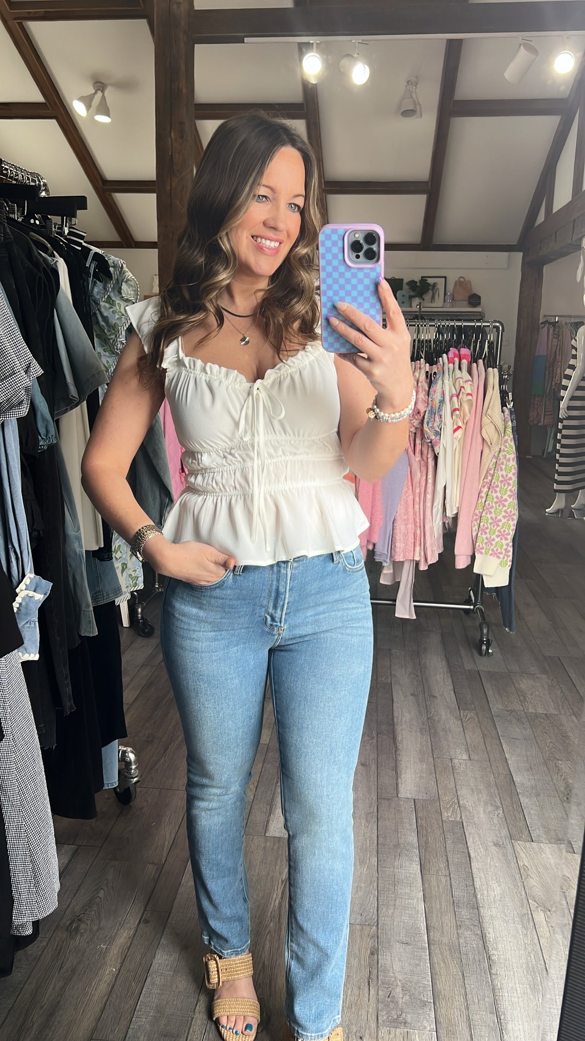 Whitley Ruffle Trim Shirred Top