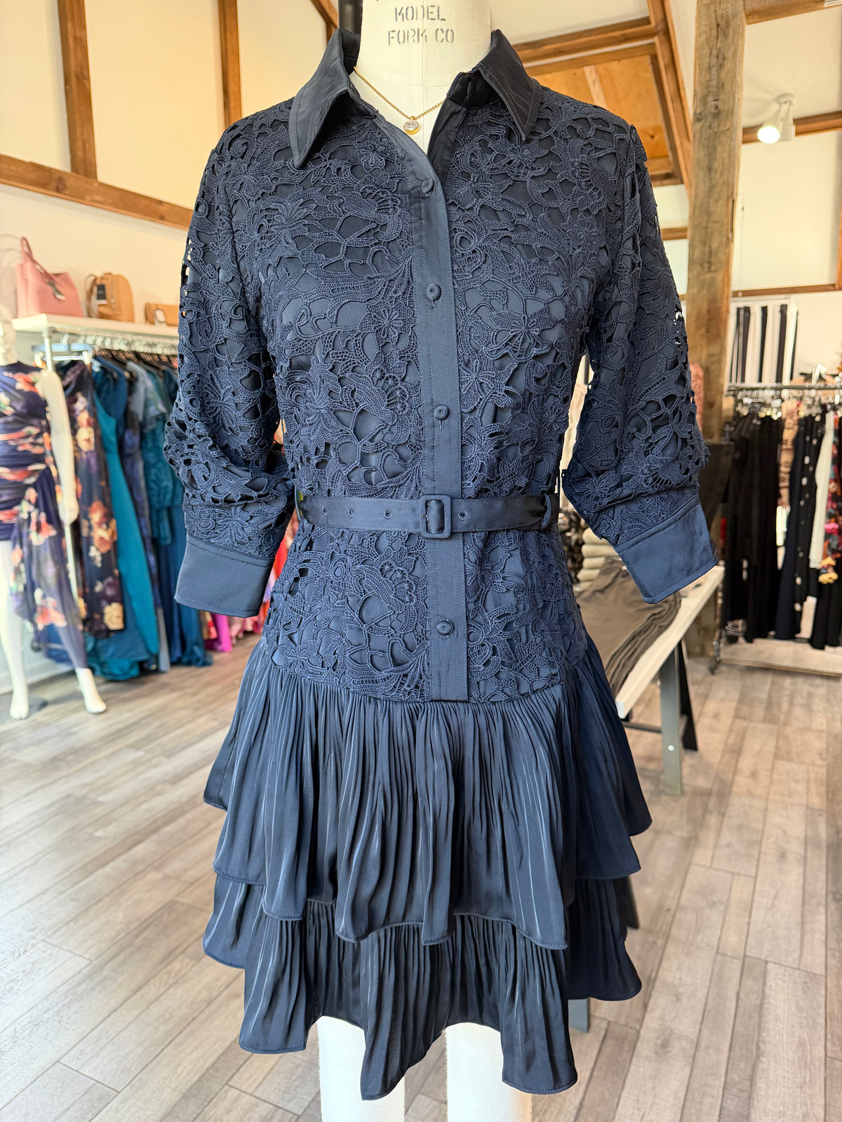 Navy Lace Overlay Mini Dress