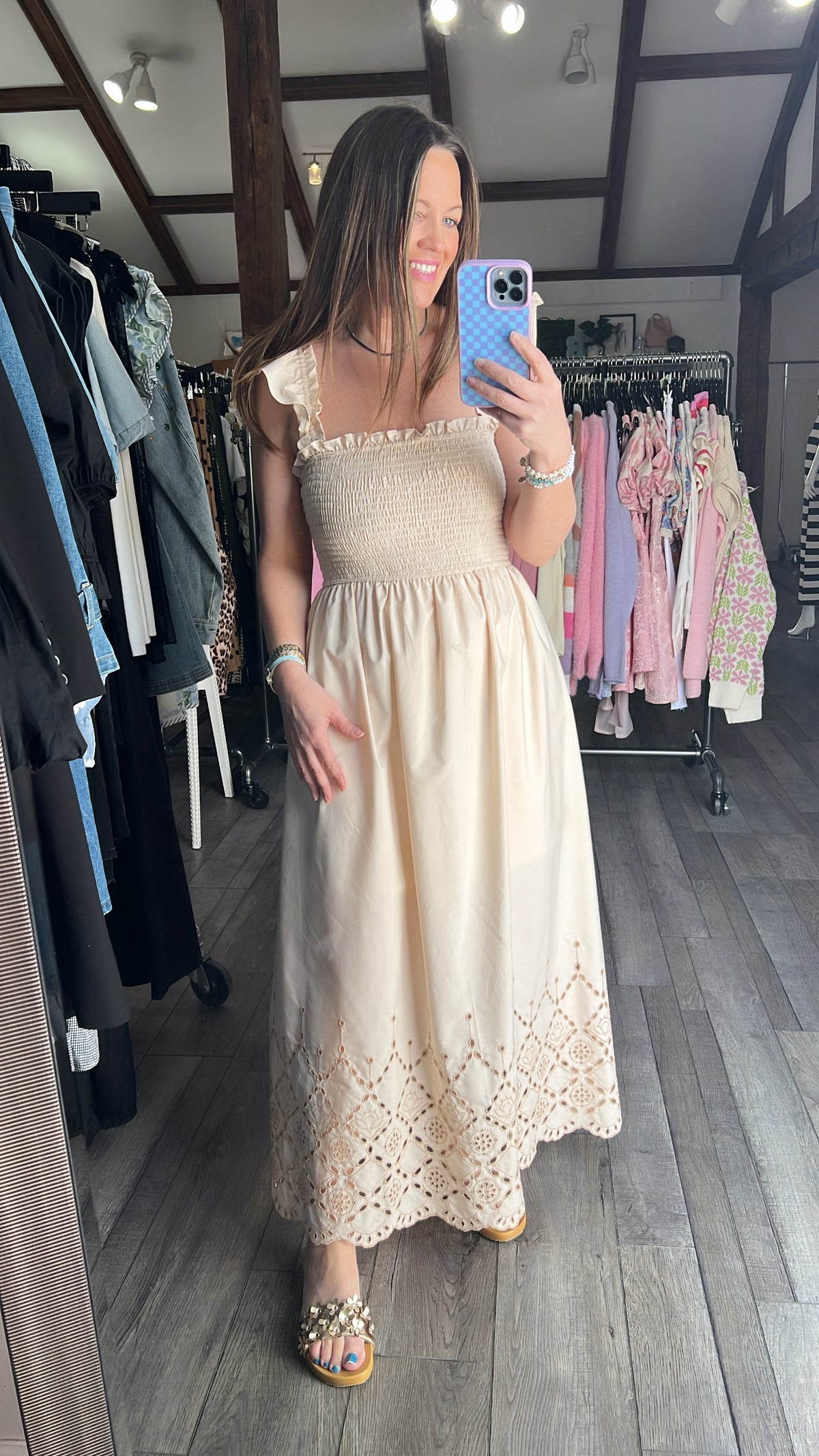 Fallyn Flutter Eyelet Hem Dress