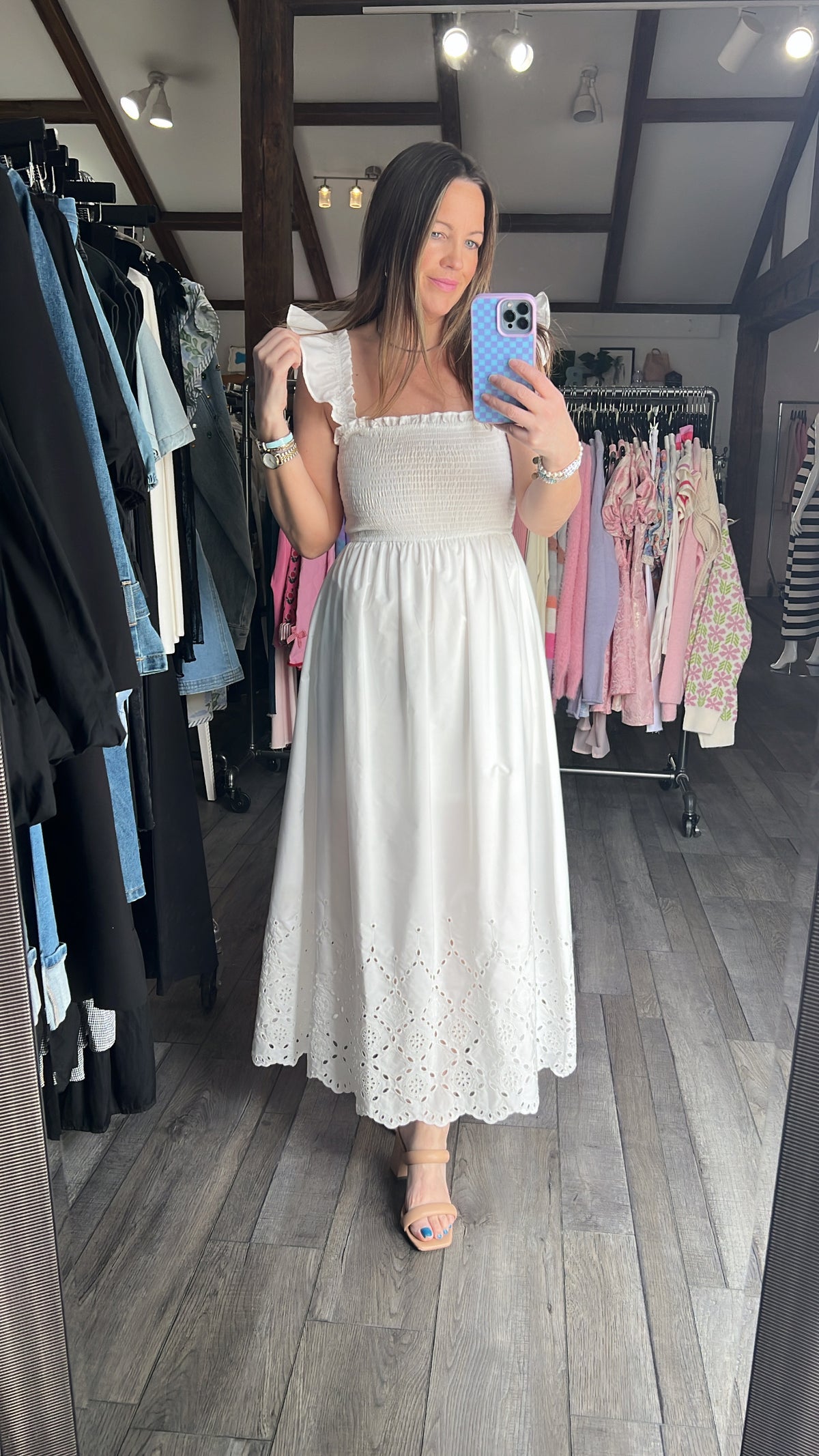 Fallyn Flutter Eyelet Hem Dress