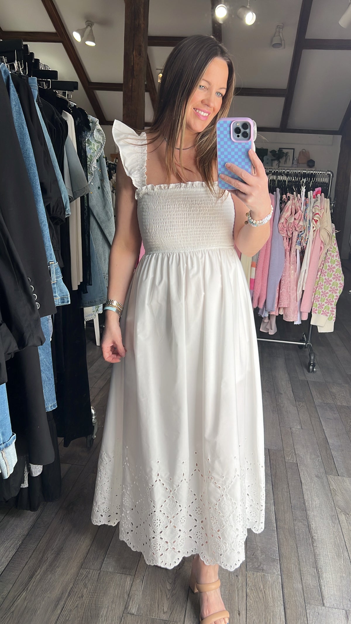 Fallyn Flutter Eyelet Hem Dress