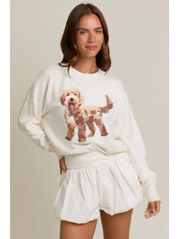 Puppy Crew Neck Cream Sweater