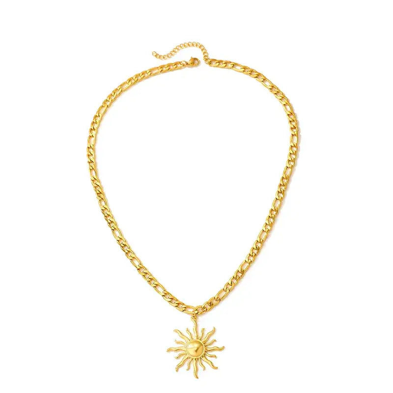 18K Gold Sun Pendant Necklace Waterproof Stainless Steel