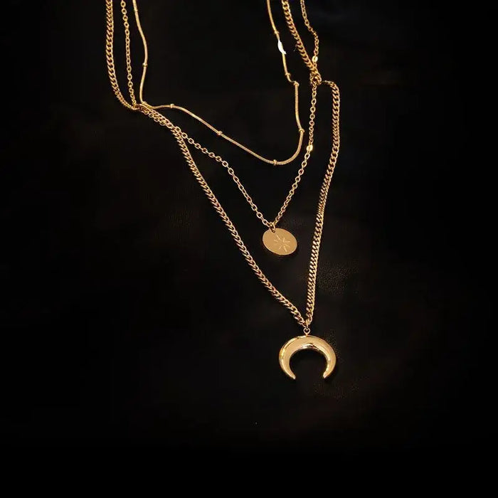 18K Gold Plated Moon & Star Layer Necklace – 3 Layers