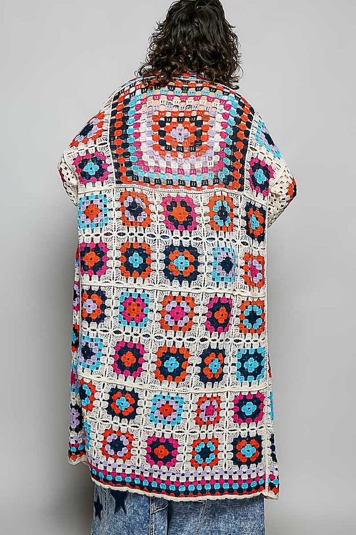 Boho Babe Long Sleeve V Colorful Crochet Cardigan
