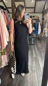 Black Sleeveless Dress With Side Ric Rac Detail