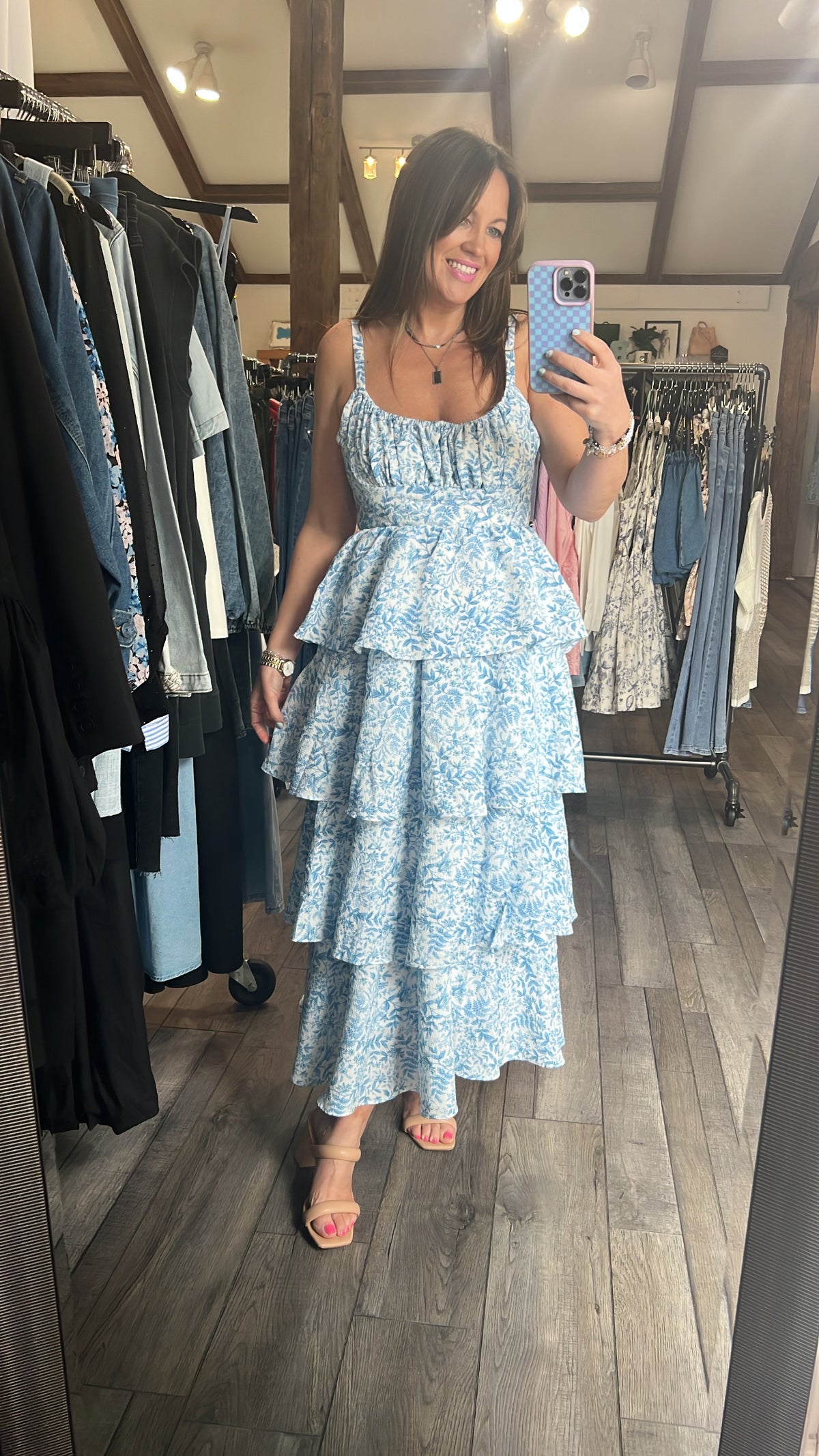 Gabby Girl Tier Blue Floral Dress Open Back