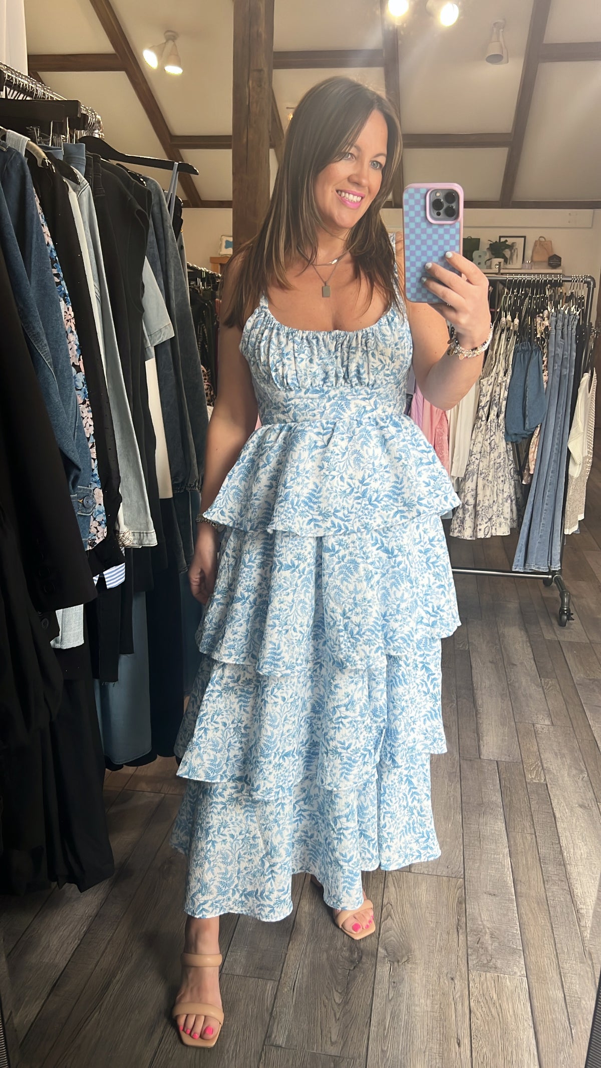 Gabby Girl Tier Blue Floral Dress Open Back