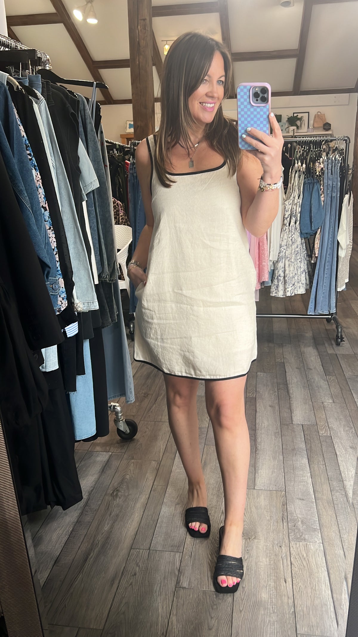 Oatmeal Linen Piping Detail Dress