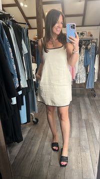 Oatmeal Linen Piping Detail Dress