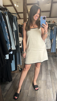 Oatmeal Linen Piping Detail Dress