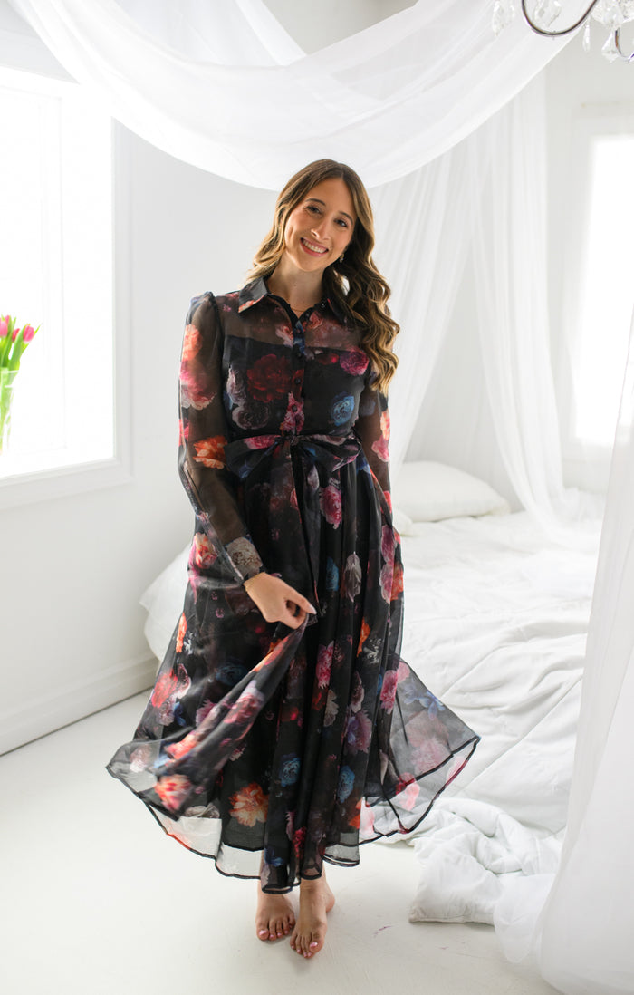 Dark Petals & Promises Long Sleeve Dress