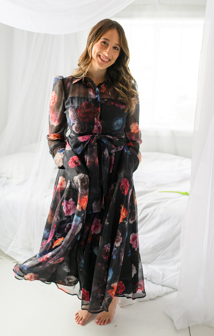 Dark Petals & Promises Long Sleeve Dress