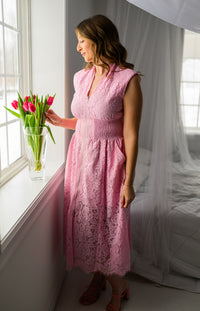 Blushing Lace Zipper Dress