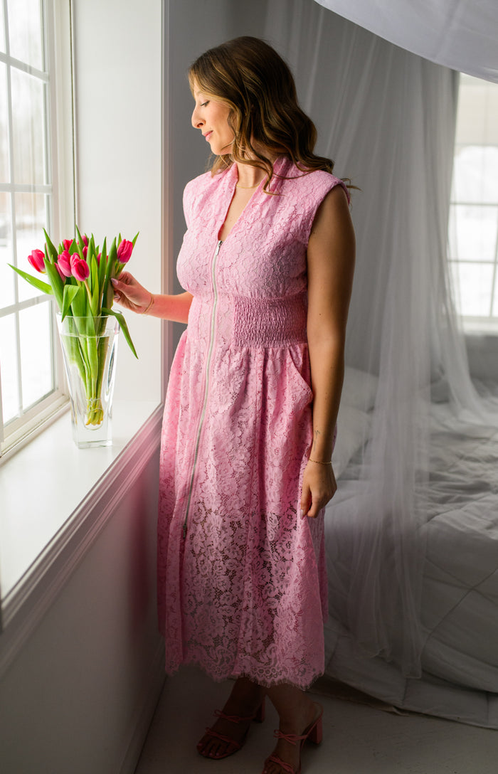 Blushing Lace Zipper Dress