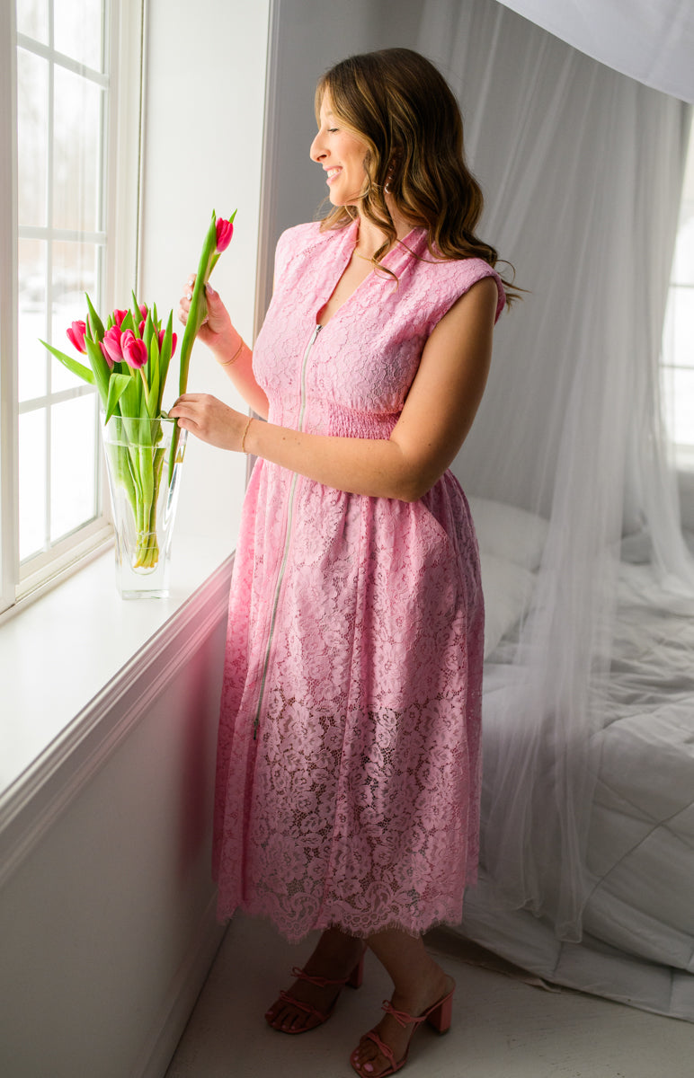 Blushing Lace Zipper Dress