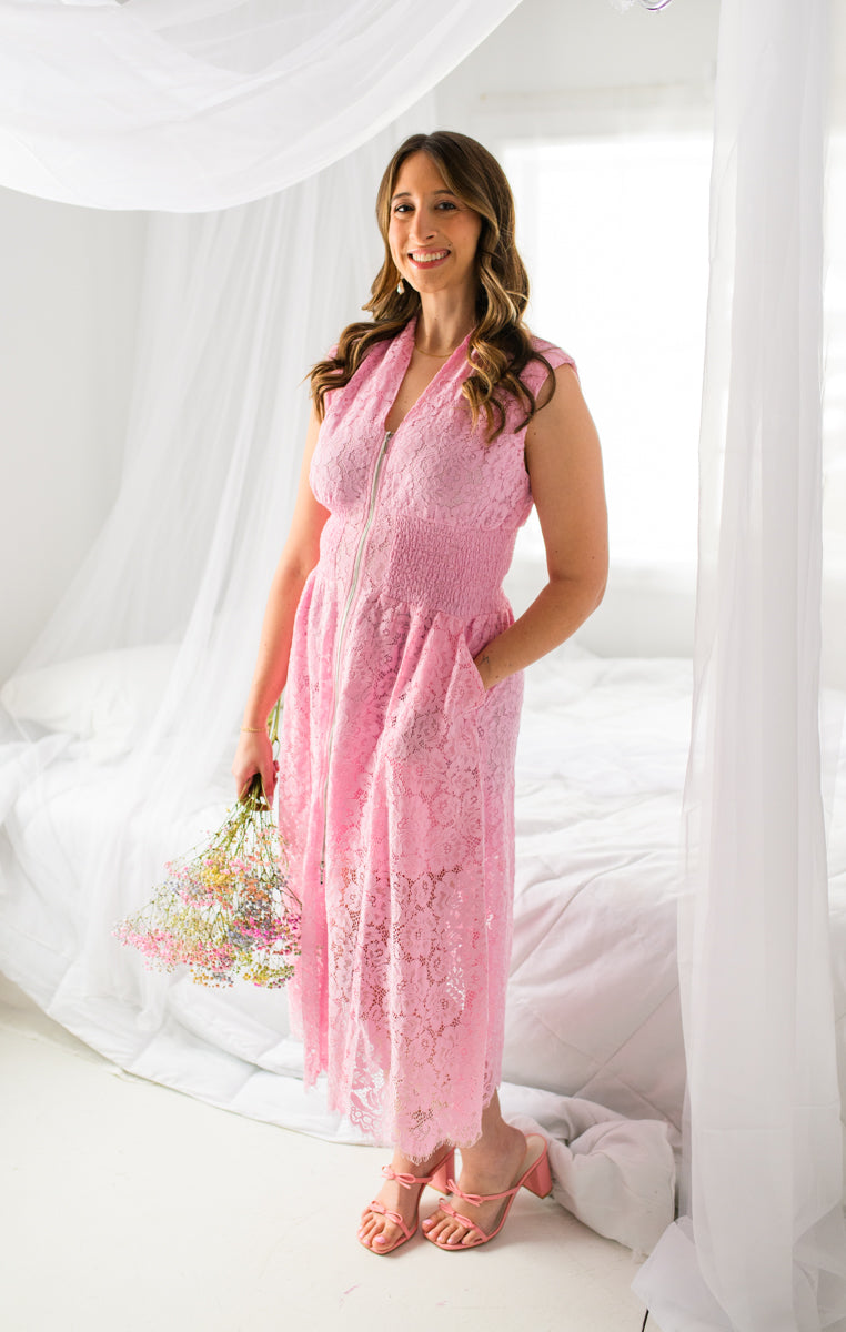 Blushing Lace Zipper Dress