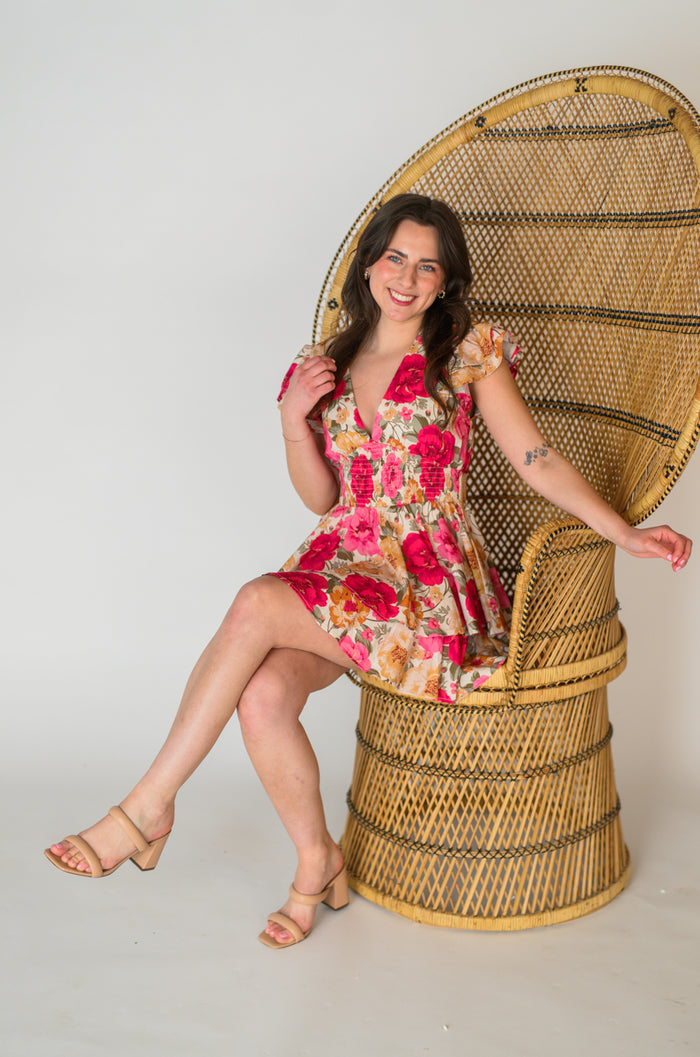 Romantic Ruffle Red Floral Bloom Mini Dress