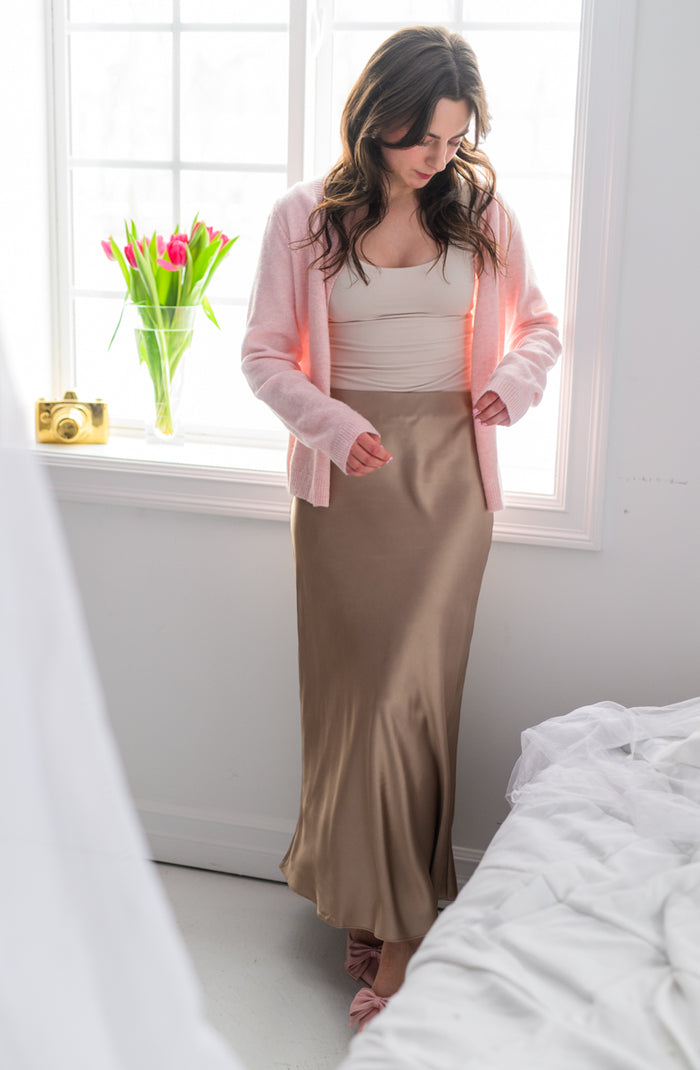 Toasted Champagne Satin Skirt